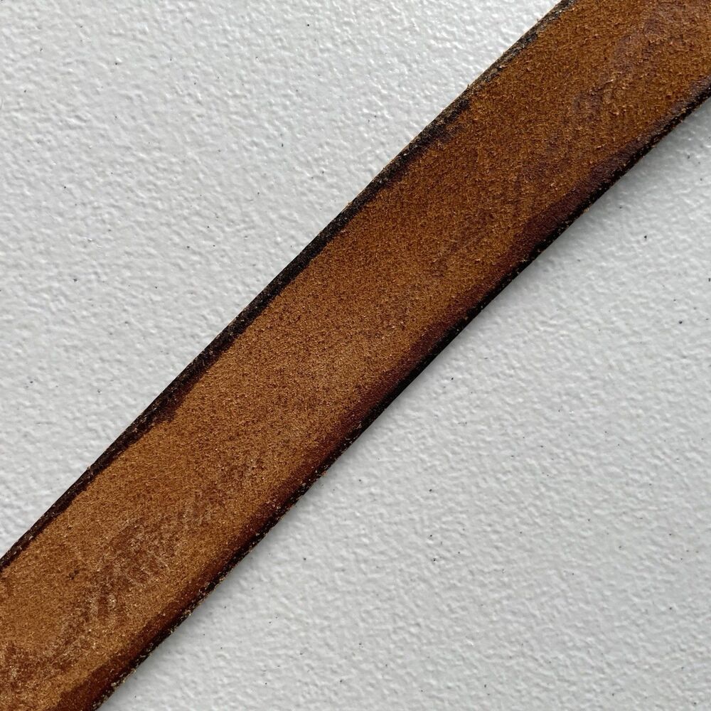 Vintage Western Leather Belt Patterned Leather Brown Gold Buckle 49.5" Long - Picture 5 of 7